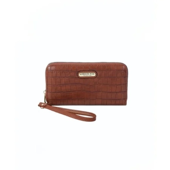 London Fog Brown Croc-Embossed Wristlet - Picture 1 of 3